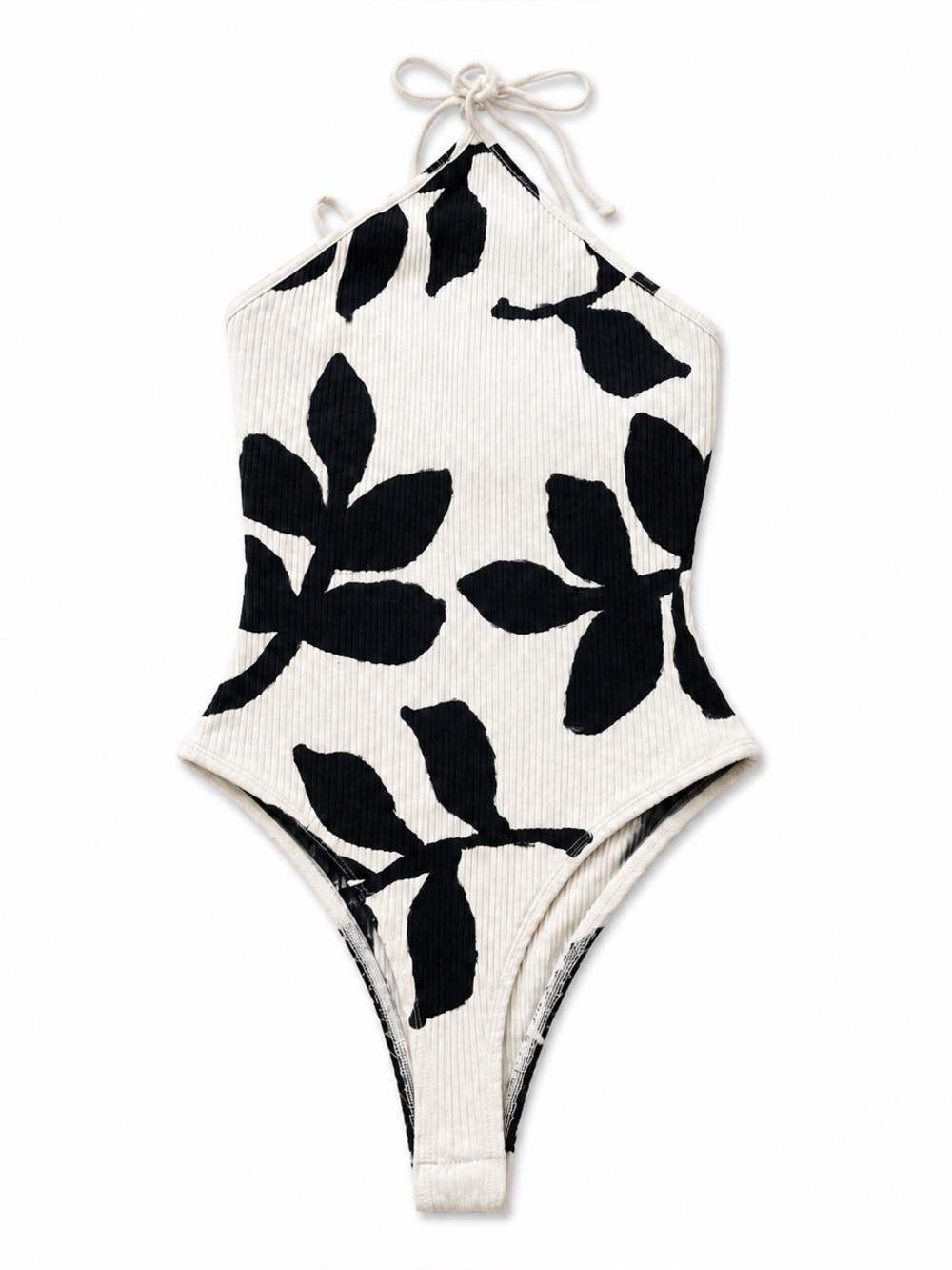 Zara Black & Cream Leaf-Print Bodysuit